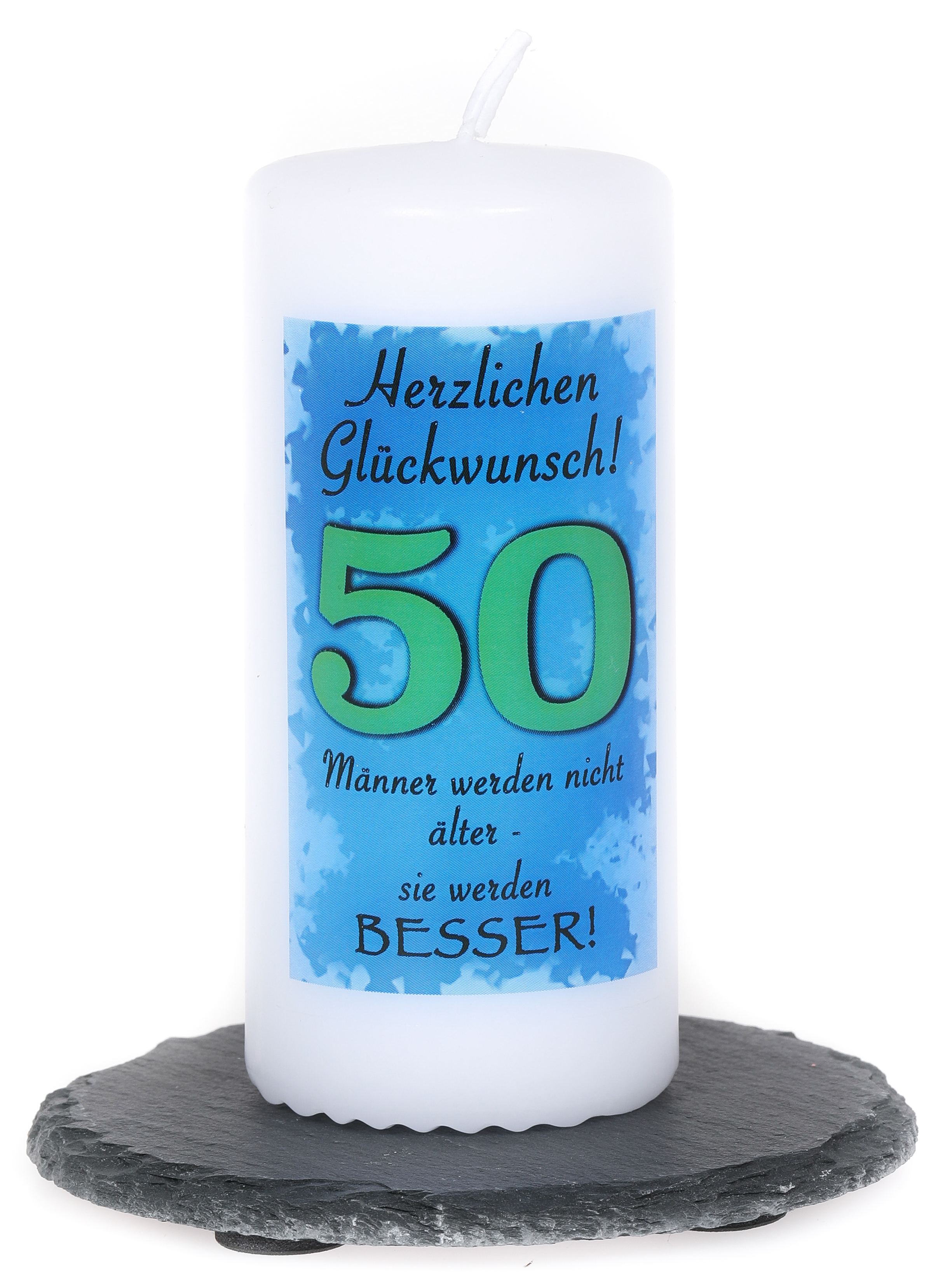 50. Geburtstag Spruchkerze blau geschenkexpress.ch