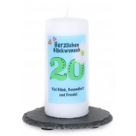 20. Geburtstag Spruchkerze blau
