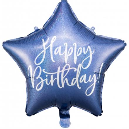 Folienballon Stern Birthday blau (40 cm)
