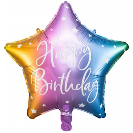 Folienballon Stern Birthday bunt (40 cm)
