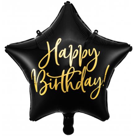 Folienballon Stern Birthday schwarz (40 cm)