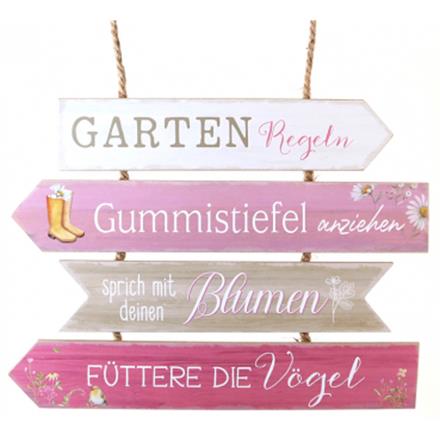 Gartenregeln rosa Holzschild