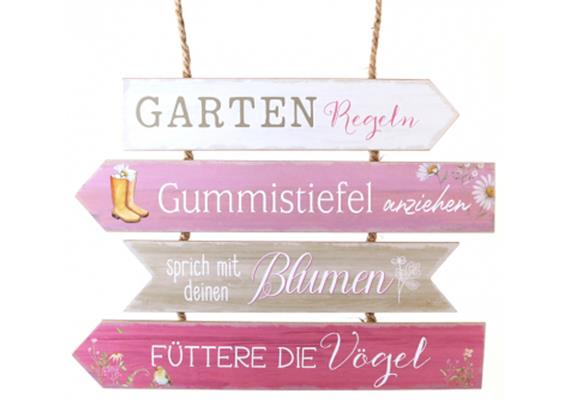 Gartenregeln rosa Holzschild