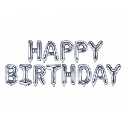Happy Birthday Ballonset silber