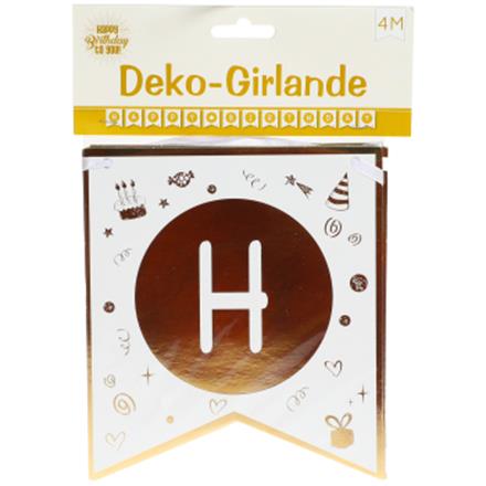 Happy Birthday Banner Girlande gold-weiss