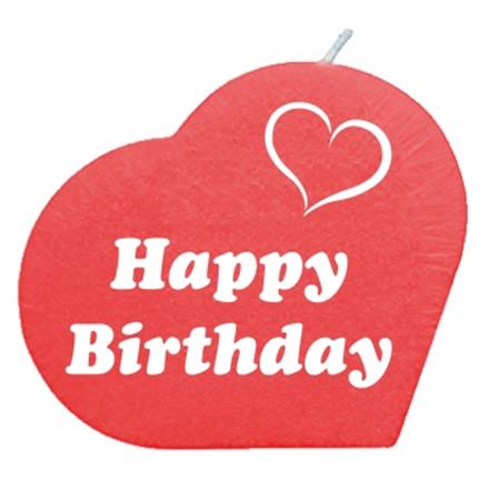 Happy Birthday Herzkerze (rot)