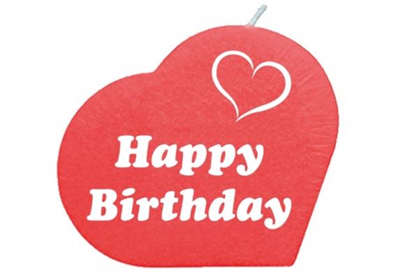 Happy Birthday Herzkerze (rot)