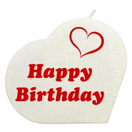 Happy Birthday Herzkerze (weiss)
