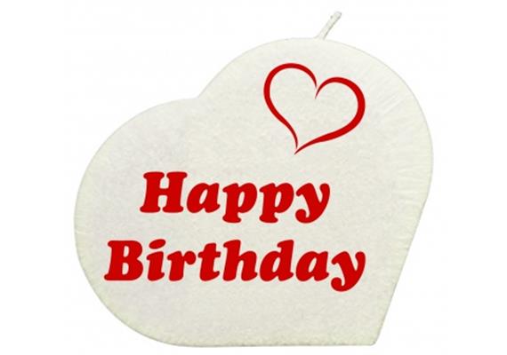Happy Birthday Herzkerze (weiss)