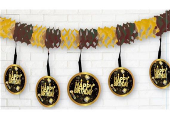 Happy Birthday Krepp Girlande gold-schwarz | Bild 1