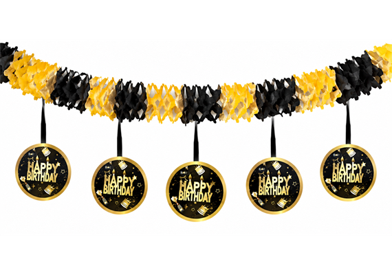 Happy Birthday Krepp Girlande gold-schwarz | Bild 1