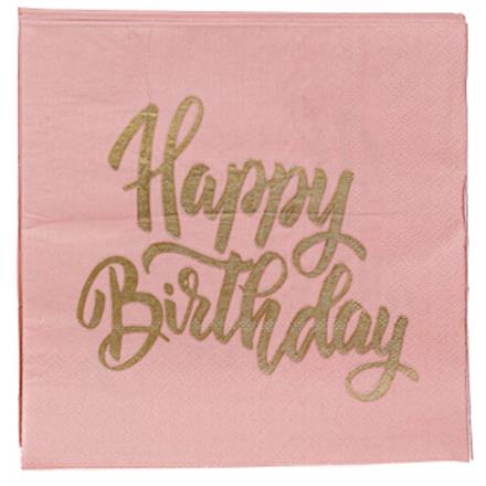 Happy Birthday Serviette (gold-rosa)