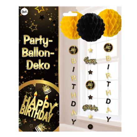 Happy Birthday Waben Deko (schwarz-gold)