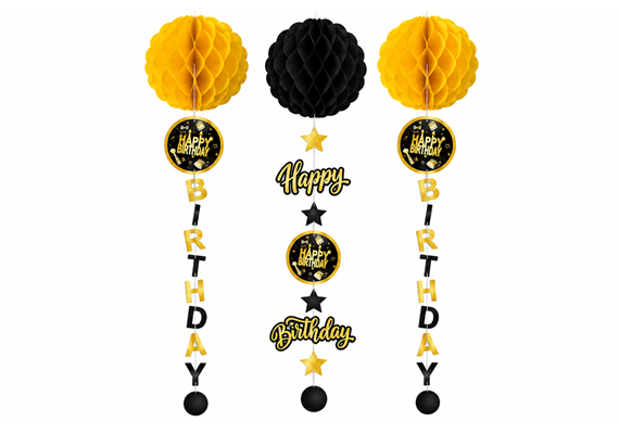 Happy Birthday Waben Deko (schwarz-gold)