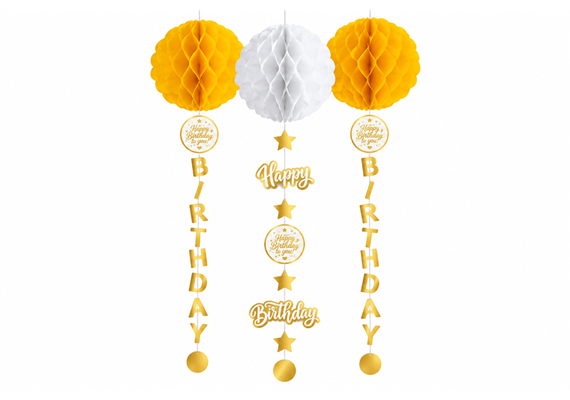 Happy Birthday Waben Deko (weiss-gold)