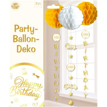 Happy Birthday Waben Deko (weiss-gold)