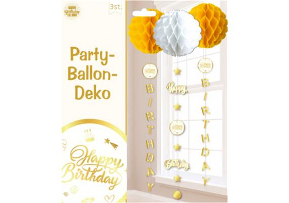 Happy Birthday Waben Deko (weiss-gold)