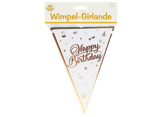 Happy Birthday Wimpel Girlande weiss-gold