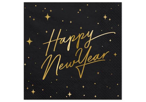 Happy New Year Serviette (schwarz)