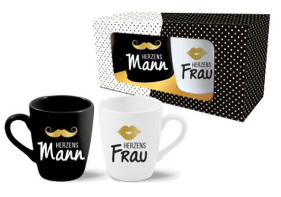 Herzens Mann Frau Tassen Set Gold