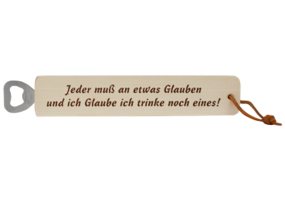 Holz-Flaschenöffner Glauben & Trinken