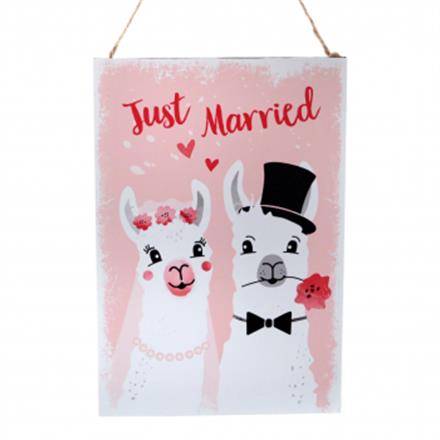 Just Married Lama Metallschild