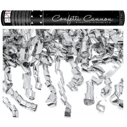 Konfettikanone Luftschlangen silber 40 cm