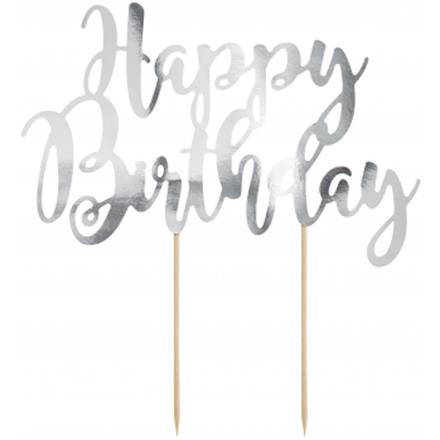 Kuchenstecker Happy Birthday silber
