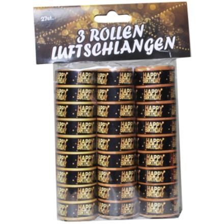 Luftschlangen Happy Birthday gold-schwarz