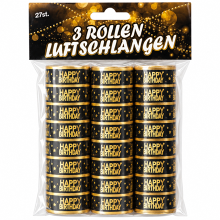 Luftschlangen Happy Birthday gold-schwarz