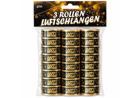 Luftschlangen Happy Birthday gold-schwarz