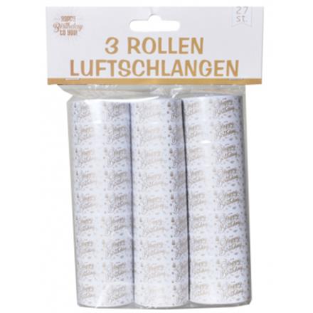 Luftschlangen Happy Birthday gold-weiss