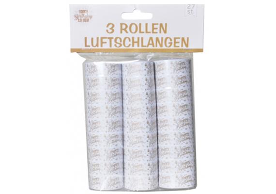 Luftschlangen Happy Birthday gold-weiss
