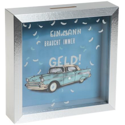 Mann Geld Holz Sparkasse
