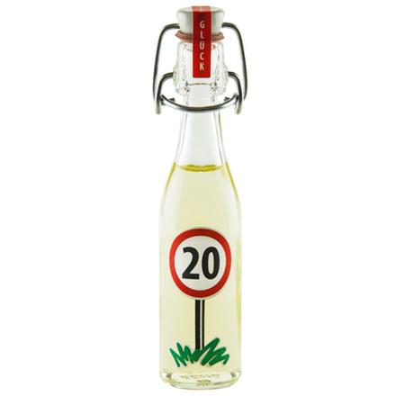 Mini Bügelflasche Likör 20. Geburtstag
