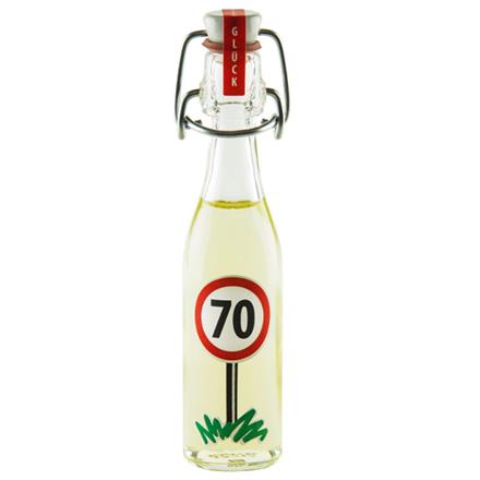 Mini Bügelflasche Likör 70. Geburtstag