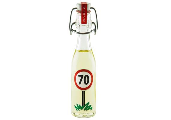 Mini Bügelflasche Likör 70. Geburtstag