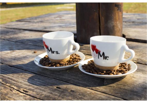 Mr & Mrs Kaffeetassen Kork mit Unterteller | Bild 2