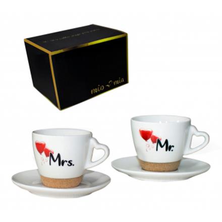 Mr & Mrs Kaffeetassen Kork mit Unterteller