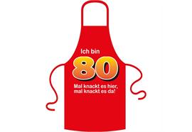 Schürze 80. Geburtstag knackig - Textilfarbe rot