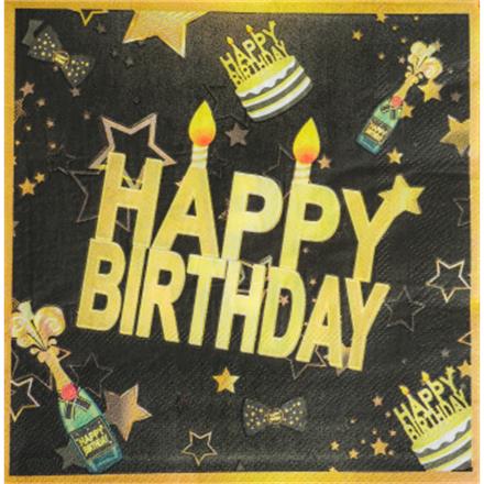 Servietten Happy Birthday (schwarz-gold)