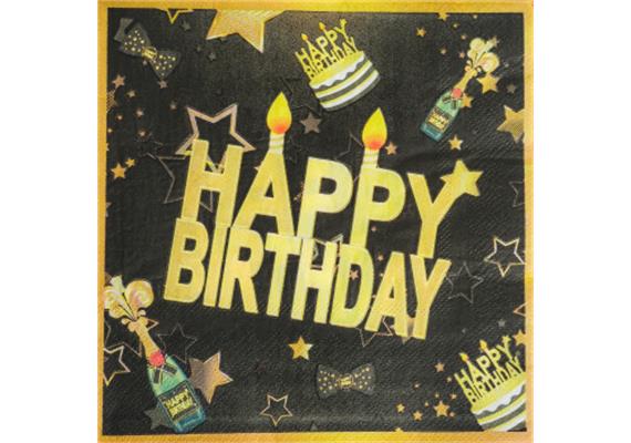 Servietten Happy Birthday (schwarz-gold)