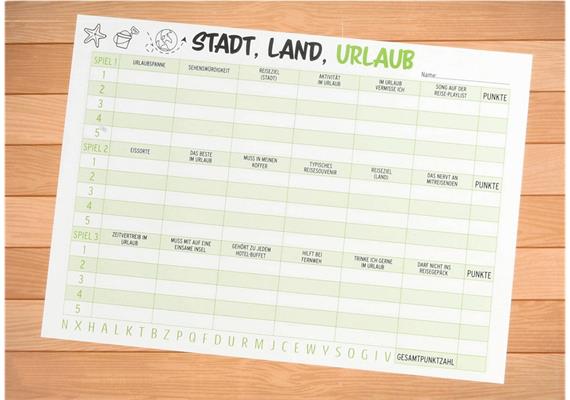Spielblock STADT LAND URLAUB | Bild 2