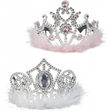 Tiara Kronen rosa/weiss Federn