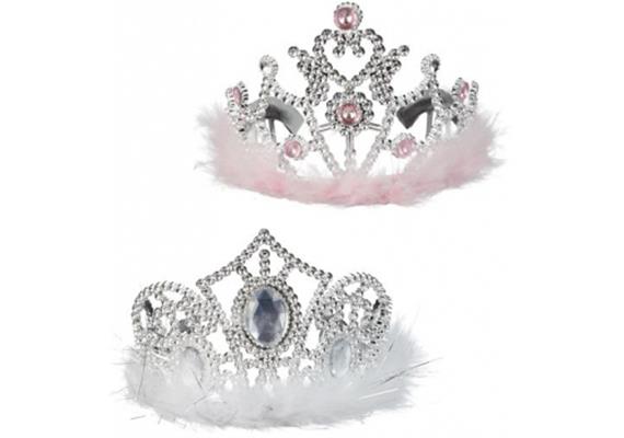Tiara Kronen rosa/weiss Federn