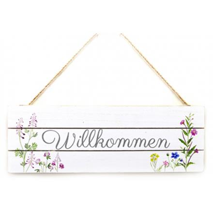 Willkommen weiss Holzschild