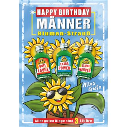 XL Schnapskarte Männer Blumenstrauss blau