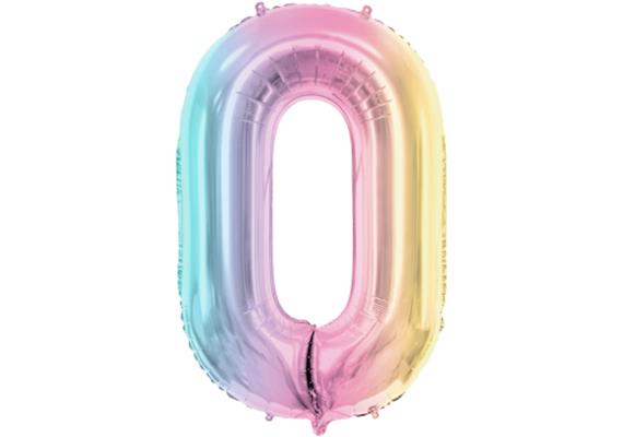Zahlenballon 0 regenbogen (86 cm)