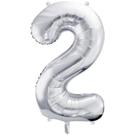 Zahlenballon 2 silber (86 cm)