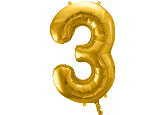 Zahlenballon 3 gold (86 cm)